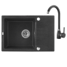 Nowoczesny zlewozmywak Celia 1-komorowy czarny z baterią granitową i półociekaczem