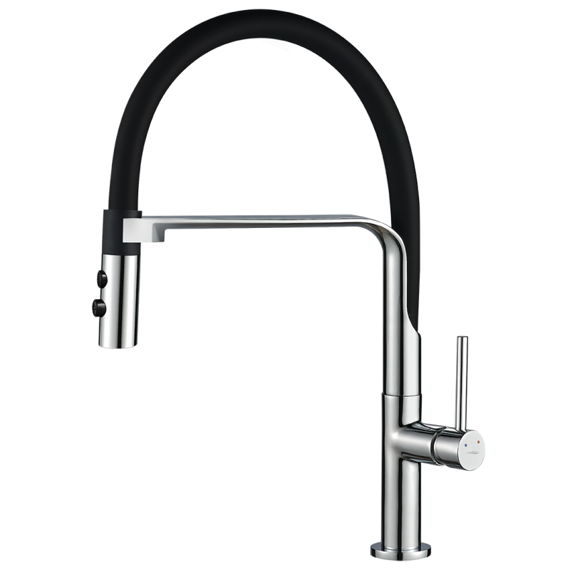 Elegancka Bateria Kuchenne Siluetto z Elastyczną Wylewką U - Chrom/Czarna Klasa