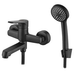 ATEZ Elegancka Czerń - Ścienna Bateria Wannowa z Zestawem Prysznicowym i Ceramiczną Głowicą