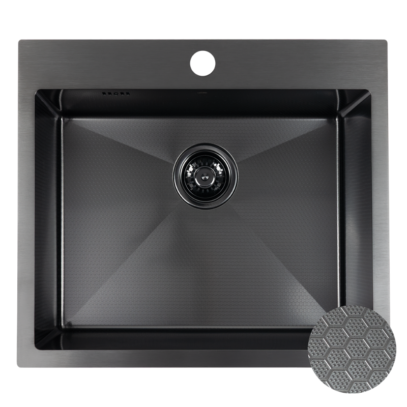 Czarny Zlewozmywak Malawi - Nowoczesny Prostokątny Design z Głęboką Komorą 200mm