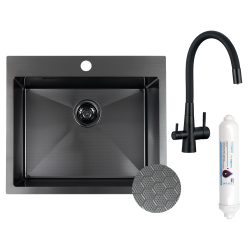 Laveo Malawi zlewozmywak stalowy wpuszczany czarny 500x580 1-komorowy