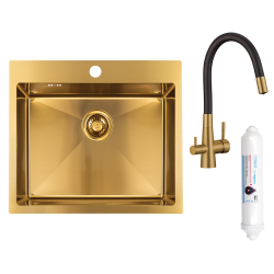 Złoty Blask Malawi: Luksusowy zlewozmywak z baterią i syfonem Space Saving