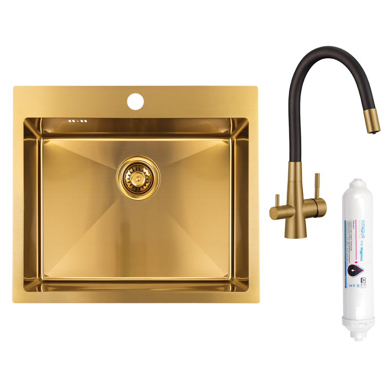 Złoty Blask Malawi: Luksusowy zlewozmywak z baterią i syfonem Space Saving