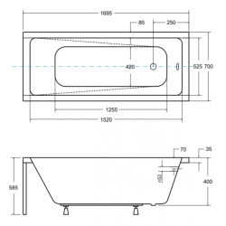 Ekskluzywna Wanna Besco Modern 170x70 cm z Antybakteryjną Powłoką i Złotym Syfonem
