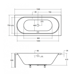 Stylowa wanna prostokątna VITAE 160 z solidnym stelażem Typ W w komplecie