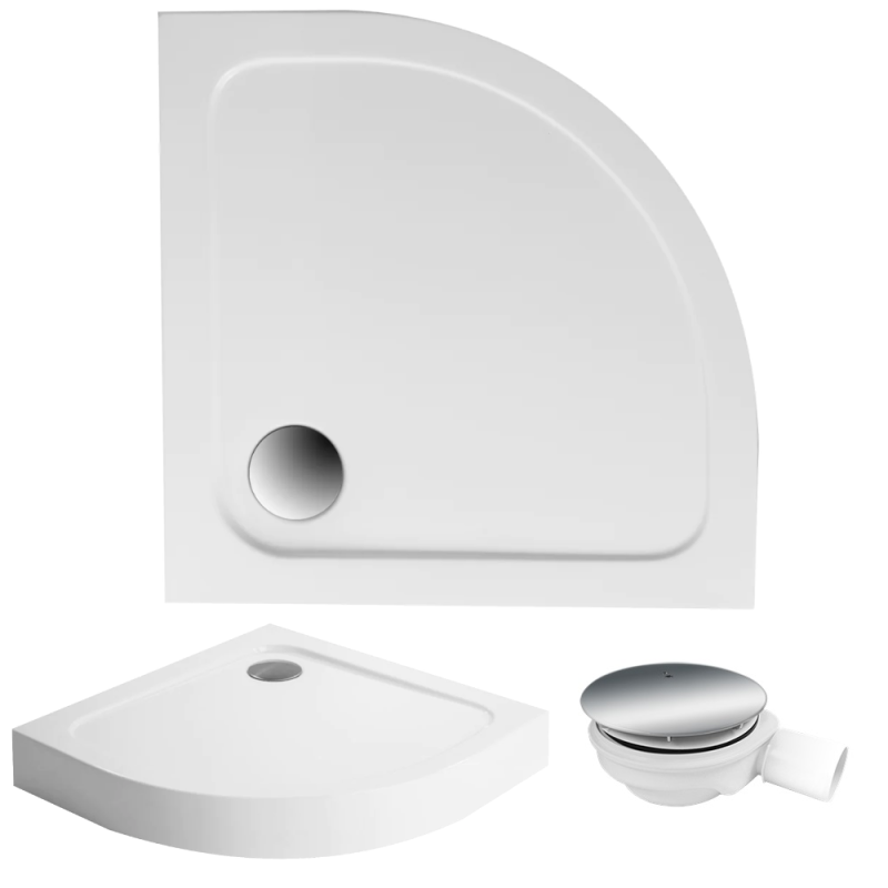 Akrylowy Brodzik Półokrągły 80x80 cm ze Stelażem i Syfonem Gratis