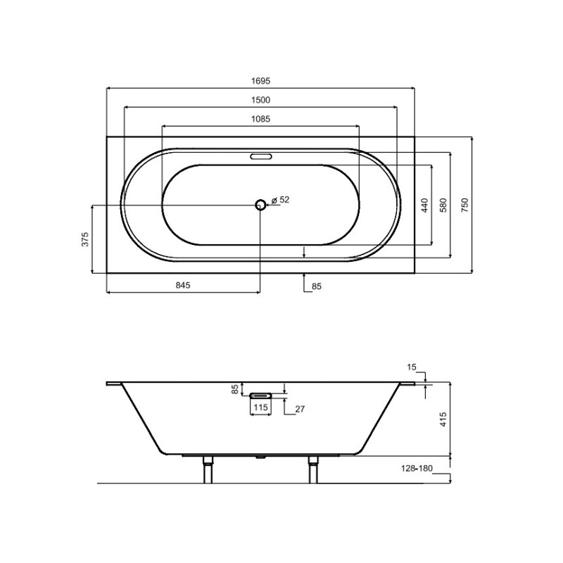 Elegancka Wanna Slim+ 170 z Syfonem Chromowanym - Idealny Stelaż w Zestawie