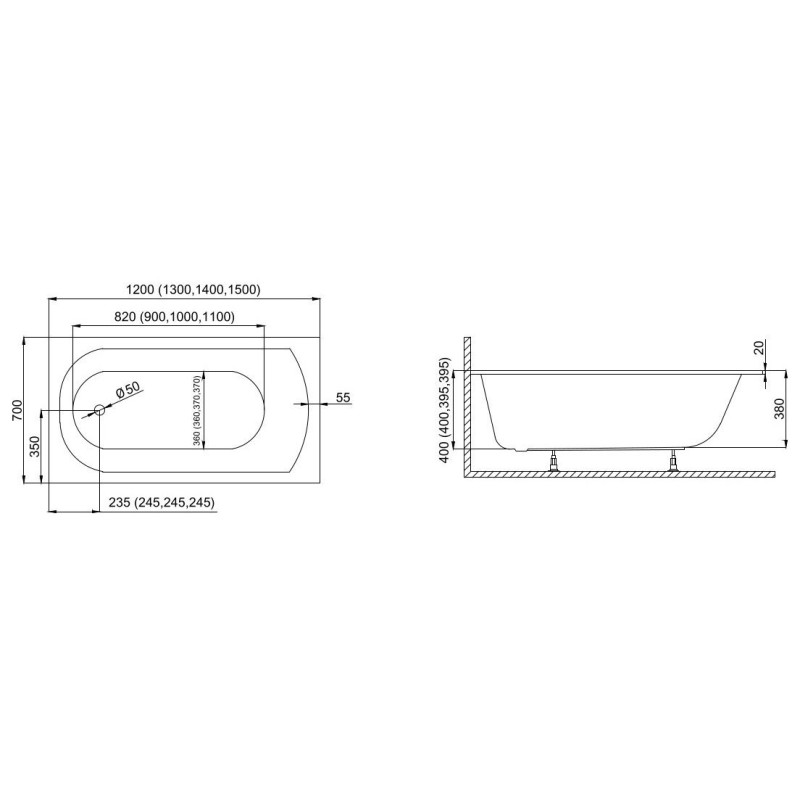 Wanna Polimat 120x70 Classic SLIM z Syfonem - Nowoczesny Design, Uniwersalna Elegancja