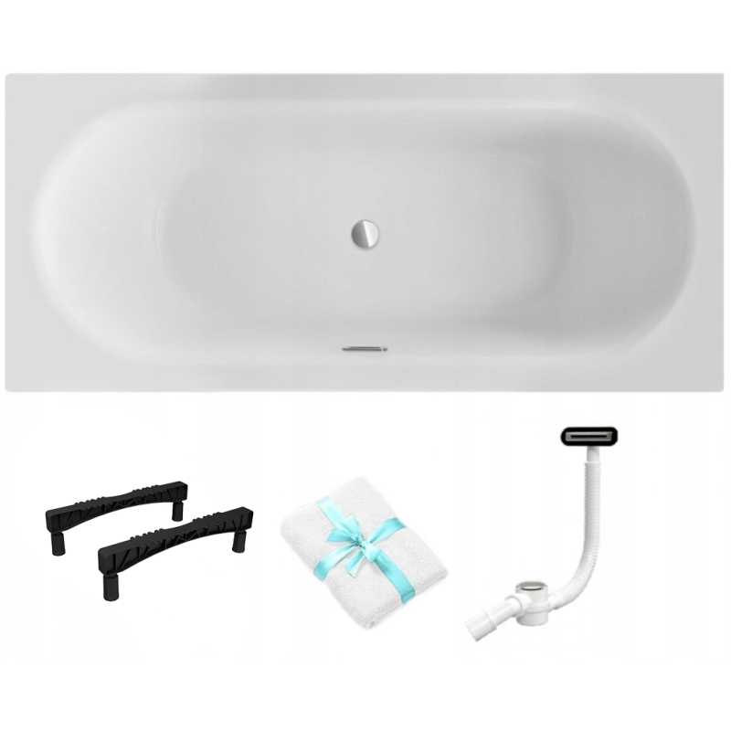 Elegancka wanna prostokątna VITAE SLIM+ z chromowanym syfonem i stelażem w komplecie