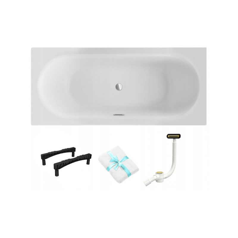 Elegancka Wanna Slim [180] Złota z Syfonem i Stelażem - Alcaplast Deluxe Edition