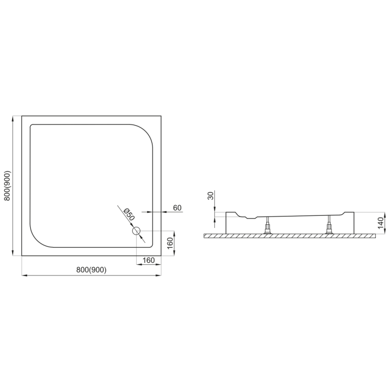Polimat Brodzik kwadratowy kompaktowy Tenor 80x80 z Syfonem