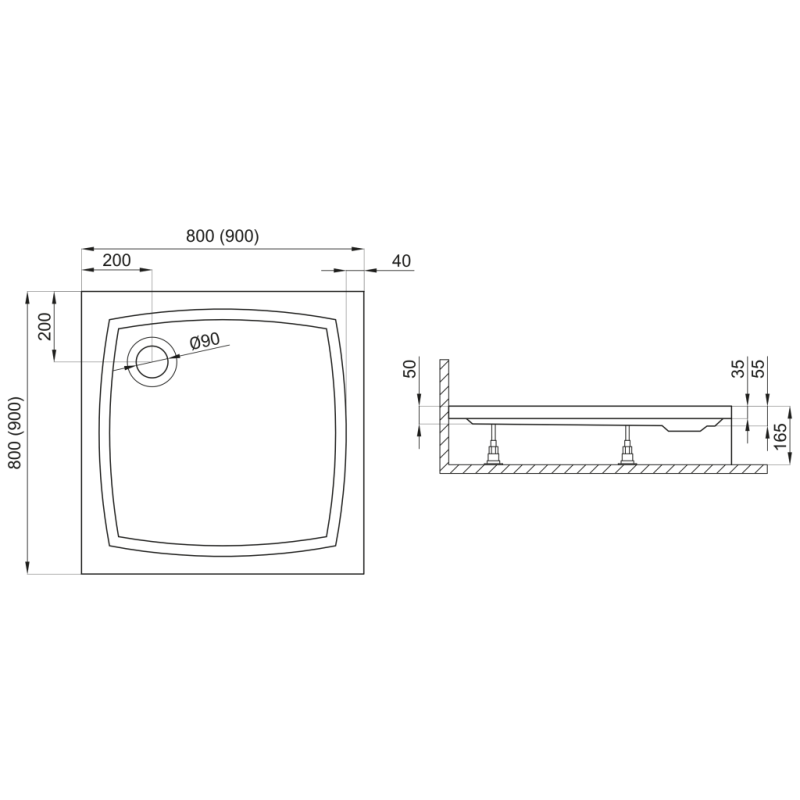 Polimat Brodzik kwadratowy Patio 80x80 z Syfonem