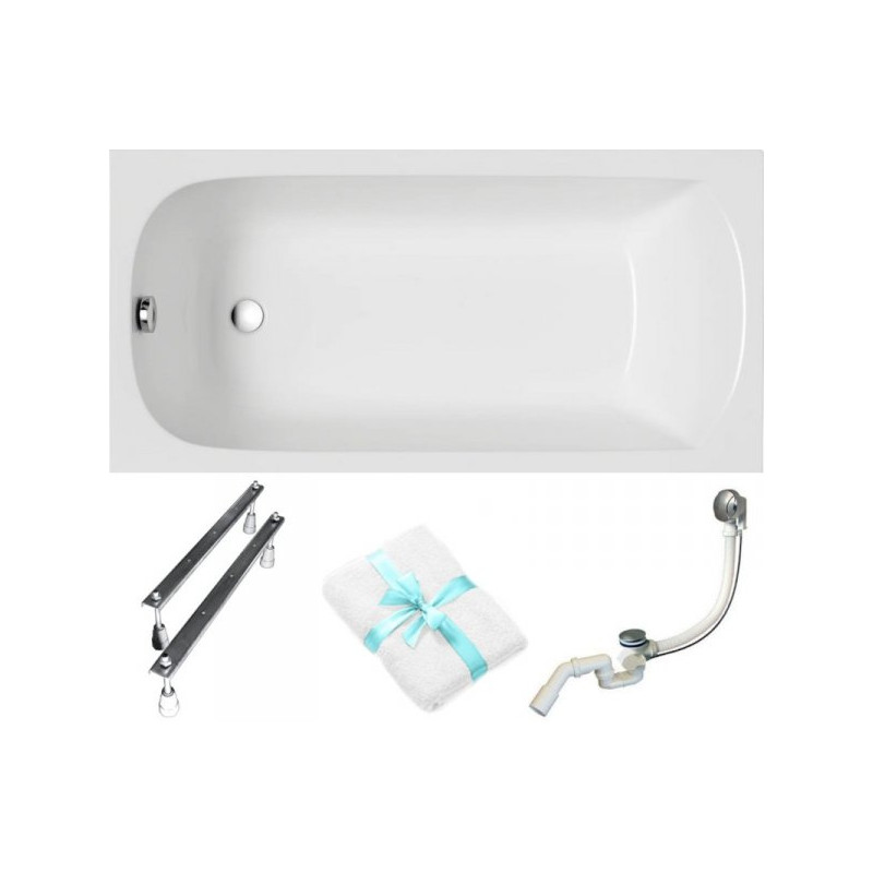 Stylowa Wanna Prostokątna 150x70, Biała z Syfonem i Niskim Rantem 2 cm od Polimat