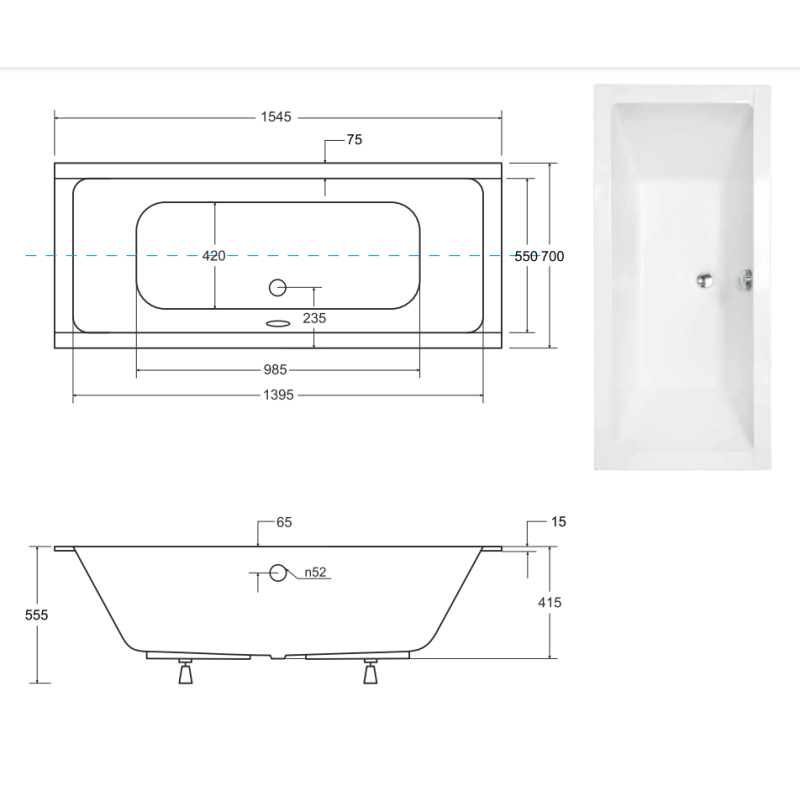 QUADRO LUX SLIM Wanna Prostokątna z Nowoczesnym Stelażem