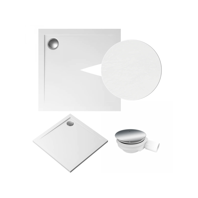 Elegancki Brodzik Kamienny GEOS 80x80, Biały, Z Syfonem - Komfort dla Twojej Łazienki