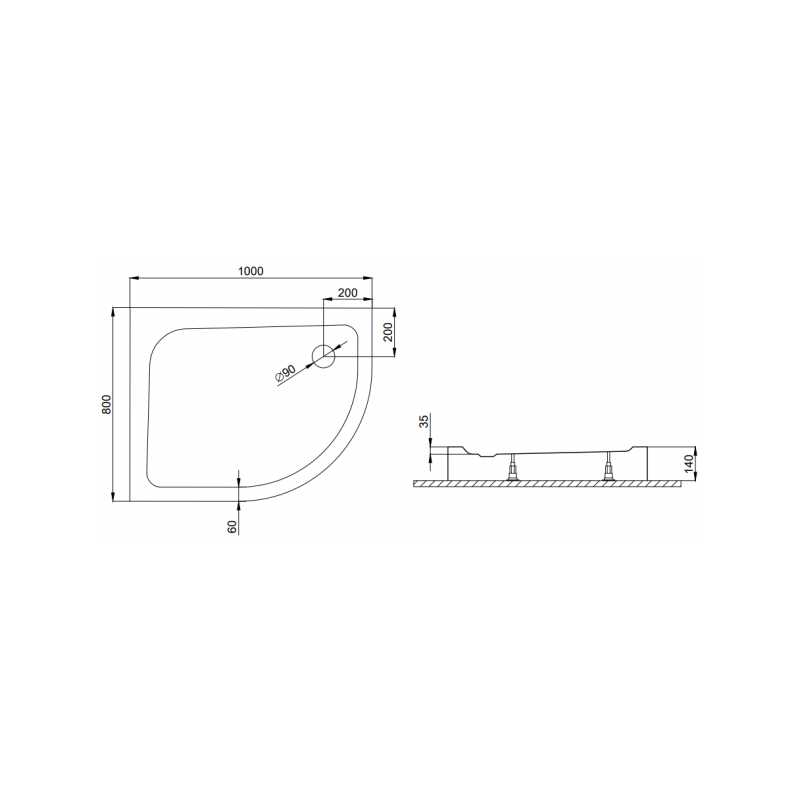 Półokrągły Brodzik Kompaktowy ORIS Lewy 100x80 z Syfonem - Styl i Funkcjonalność w Łazience