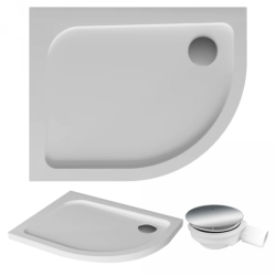 Polimat Brodzik asymetryczny półokrągły posadzkowy Oris 100x80 lewy z Syfonem