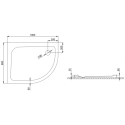 Polimat Brodzik asymetryczny półokrągły posadzkowy Oris 100x80 lewy z Syfonem