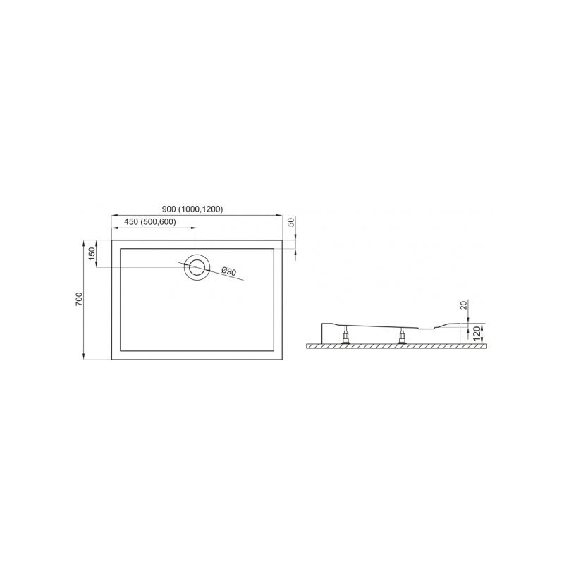 Polimat Brodzik prostokątny kompaktowy Lider 100x70 z Syfonem