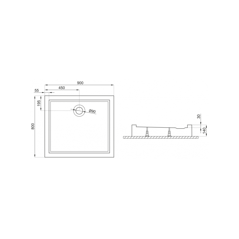 GOLIAT Elegance - Kompaktowy Brodzik 90x80 + Syfon Gratis! Idealny do Nowoczesnych Łazienek