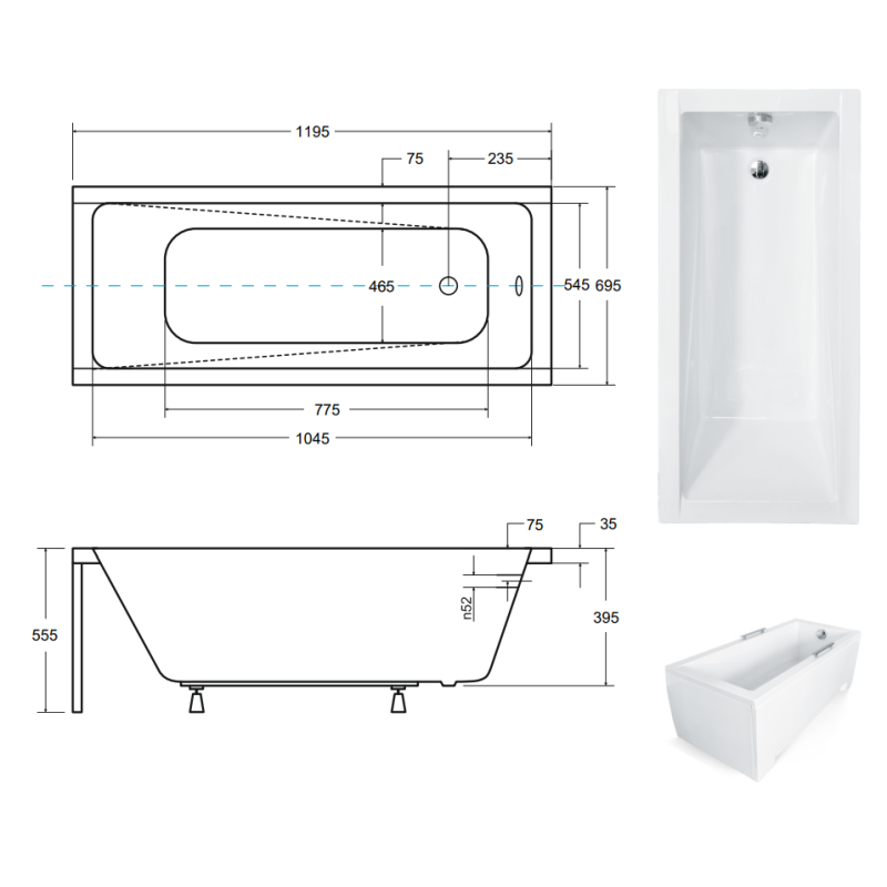 Luksusowa Wanna Akrylowa BESCO 120x70 z Powłoką Antybakteryjną i Gratisowym Syfonem