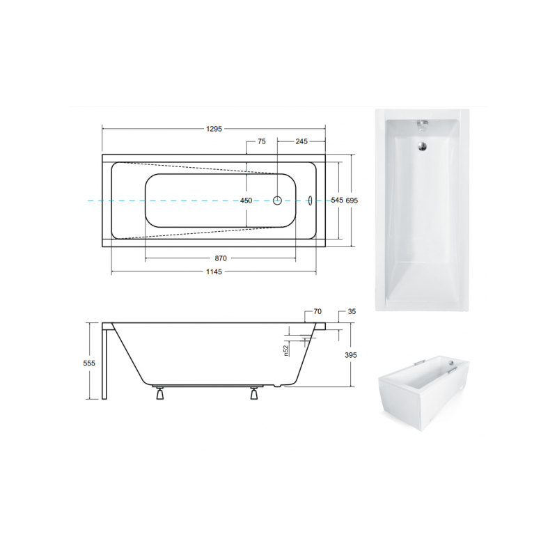 Luksusowa Wanna MODERN 130 z Stelażem Typ W - Elegancja i Komfort w Twojej Łazience