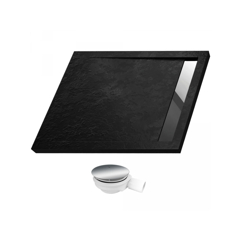 Ekskluzywny Brodzik WEST NEW 110x90 Czarny z Chromowanym Rusztem i Syfonem Gratis