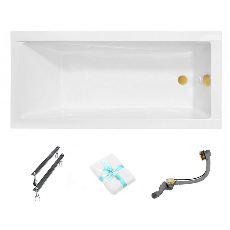 Ekskluzywna Wanna Akrylowa Besco Modern 180x80 cm z Złotym Syfonem