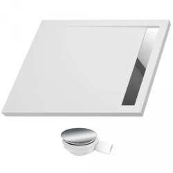 Polimat Brodzik West New 120x100 biały gładki Ruszt stal szczotkowana z Syfonem