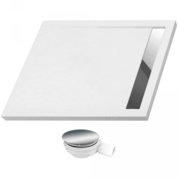 Polimat Brodzik West New 120x100 biały kamień Ruszt stal szczotkowana z Syfonem