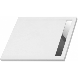 Polimat Brodzik West New 120x100 biały kamień Ruszt stal szczotkowana z Syfonem