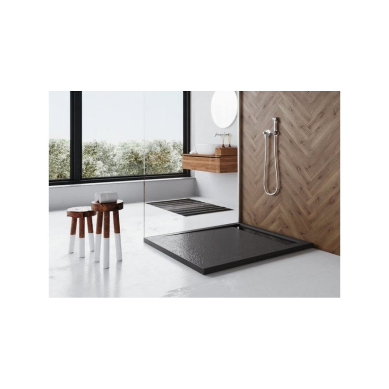 Elegancki Brodzik WEST NEW 120x100 Akryl Czarny z Syfonem i Rusztem Stalowym