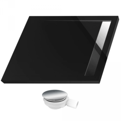 Polimat Brodzik West New 120x100 czarny gładki Ruszt chrom z Syfonem