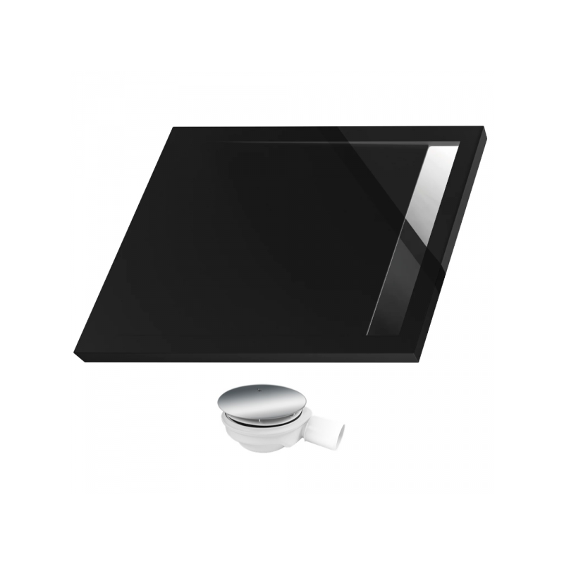 Brodzik Prysznicowy WEST NEW 120x100 Czarny z Chromowanym Rusztem i Syfonem Gratis