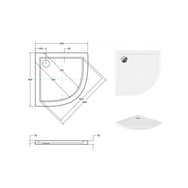 Besco Brodzik półokrągły 80x80 Aron