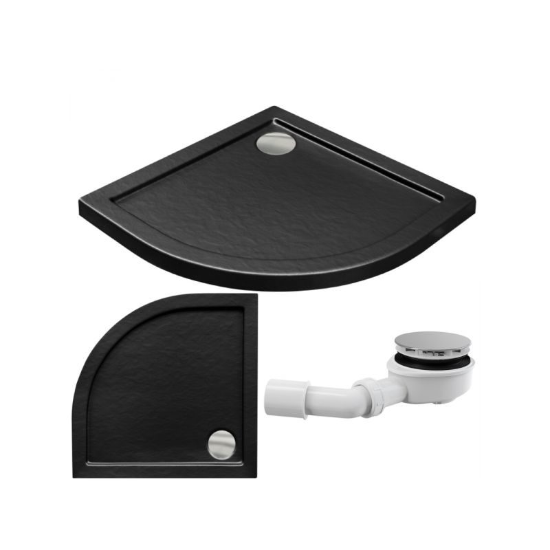 Luksusowy brodzik półokrągły Slimline czarny z efektem kamienia