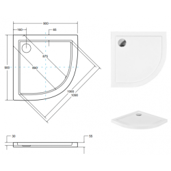 Besco Brodzik półokrągły Aron 90x90 czarny z syfonem