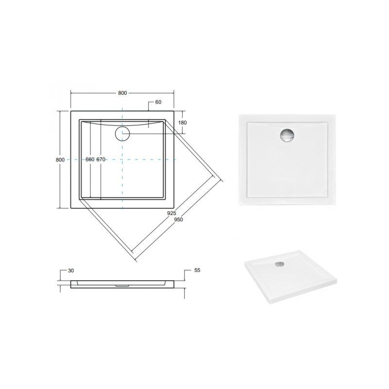 Besco Brodzik Aquarium 80x80 z syfonem