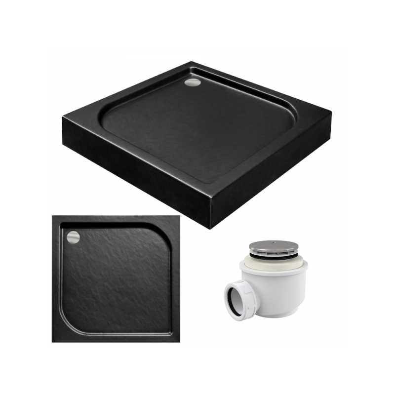 Kwadratowy Brodzik Prysznicowy New Stone Czarny 80 cm – Elegancja i Kompaktowy Design