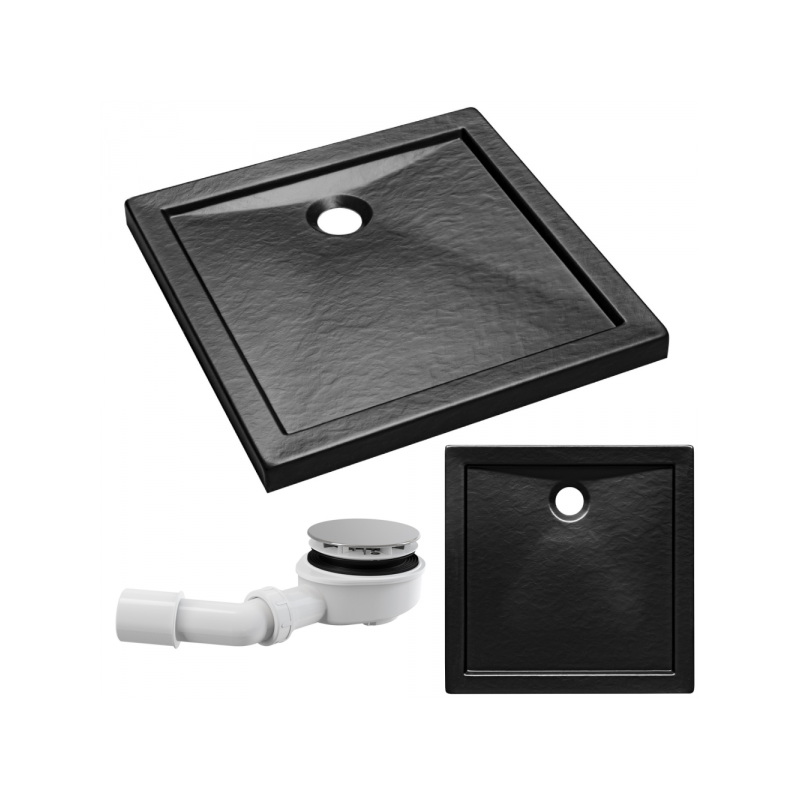 Elegancki Brodzik Kwadratowy Slimline Czarny Akrylowy - Stone Effect