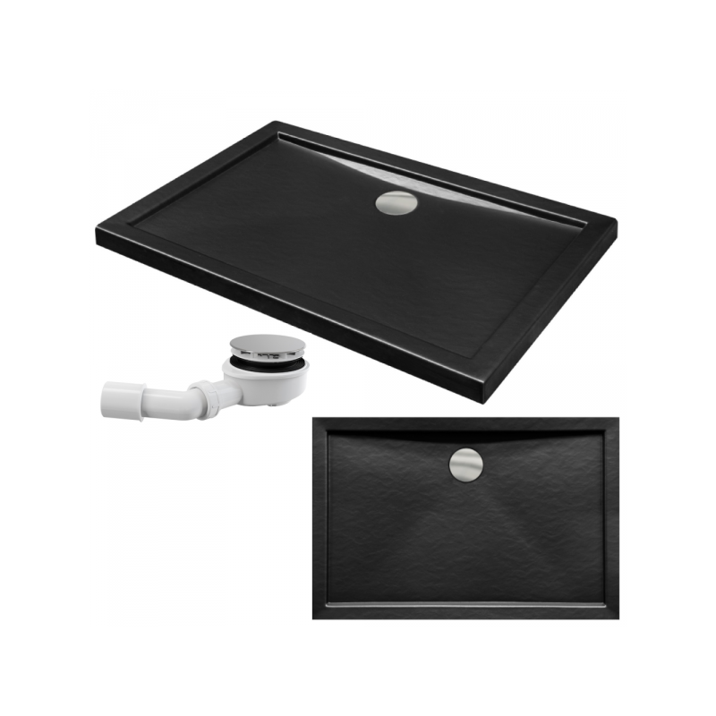 Nowoczesny Brodzik Czarno Kamienny 100 cm - Alpina Slimline z Akrylu Sanitarnego