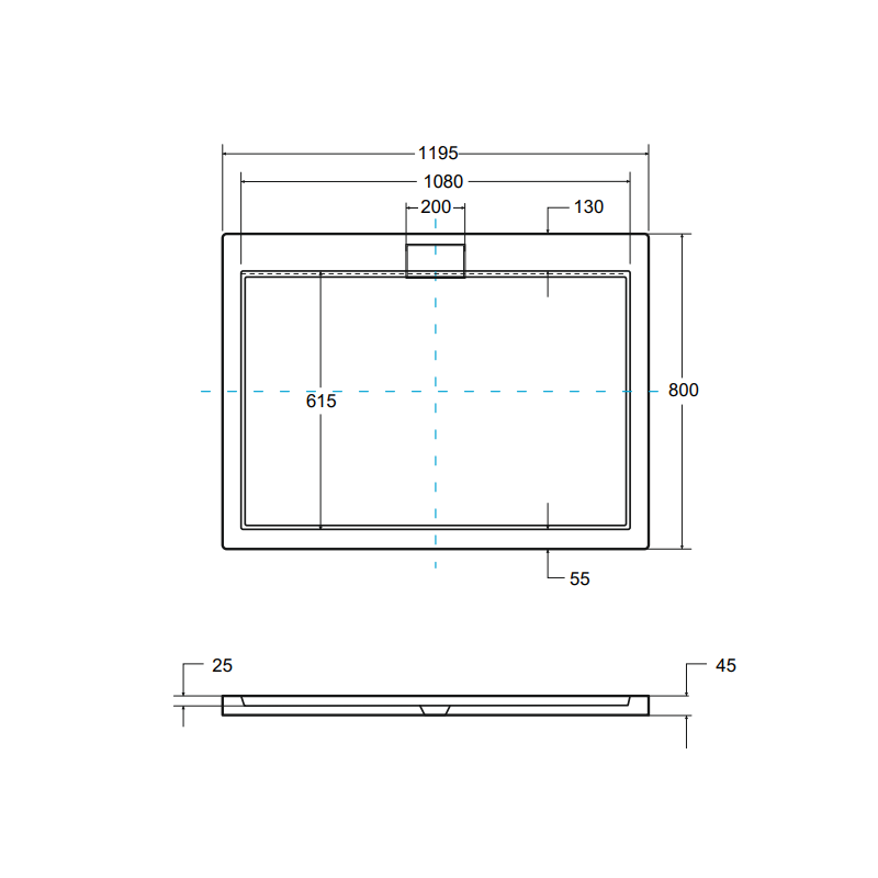 Besco Brodzik Axim Ultraslim 120x80 Czarny Z syfonem