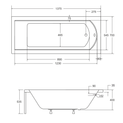 Stylowa Wanna SHEA 140 - Prostokątna z Solidnym Stelażem W
