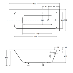 Wanna Besco Talia 160x70 z nogami i syfonem