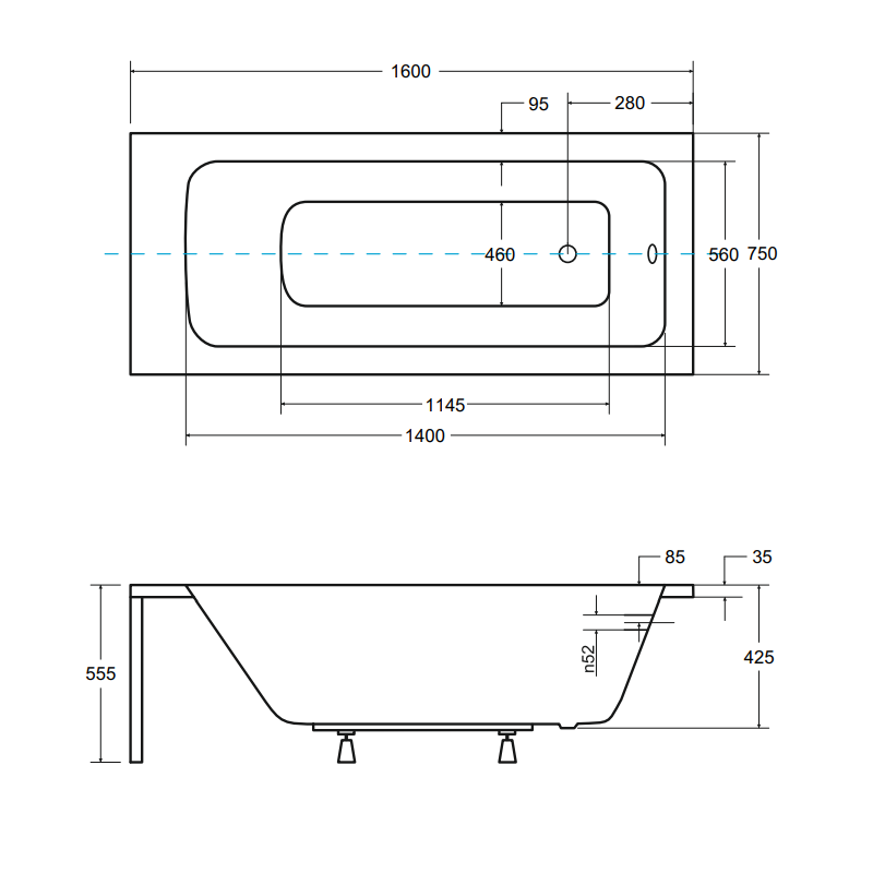 Wanna Besco Talia 160x70 z nogami i syfonem