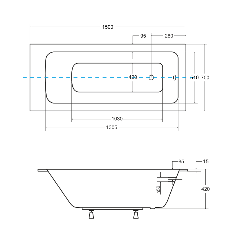 Elegancka Wanna Prostokątna Slim 150 z Nowoczesnym Stelażem