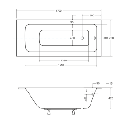Elegancka Wanna Prostokątna 170 SLIM z Nowoczesnym Stelażem