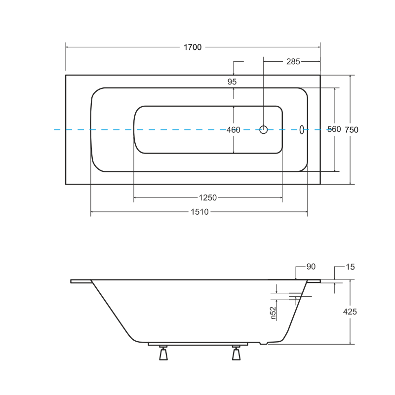 Elegancka Wanna Prostokątna 170 SLIM z Nowoczesnym Stelażem