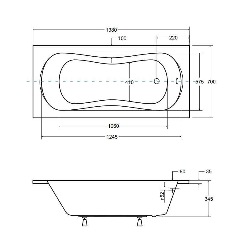 Prostokątna Wanna ARIA ProSafe 140 z Płytkim Stelażem, Idealna do Nowoczesnych Łazienek!