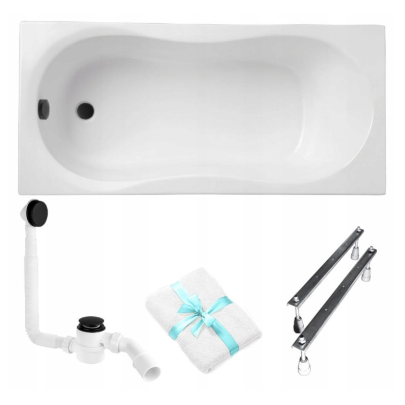 Elegancka Wanna Polimat 180x80 Gracja z Czarnym Syfonem – Nowoczesne Wzornictwo